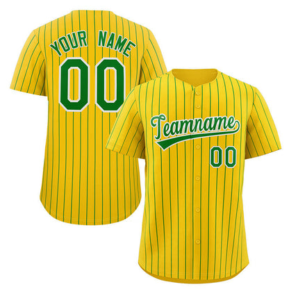 Custom Yellow Green-White Stripe Fashion Authentic Baseball Jersey