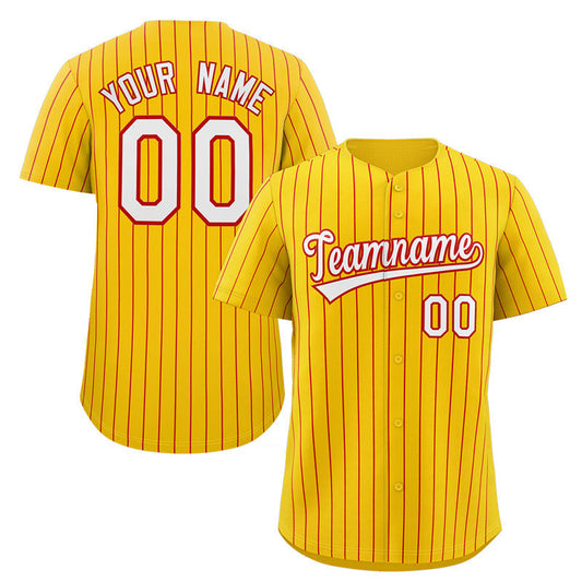 Custom Yellow White-Red Stripe Fashion Authentic Baseball Jersey