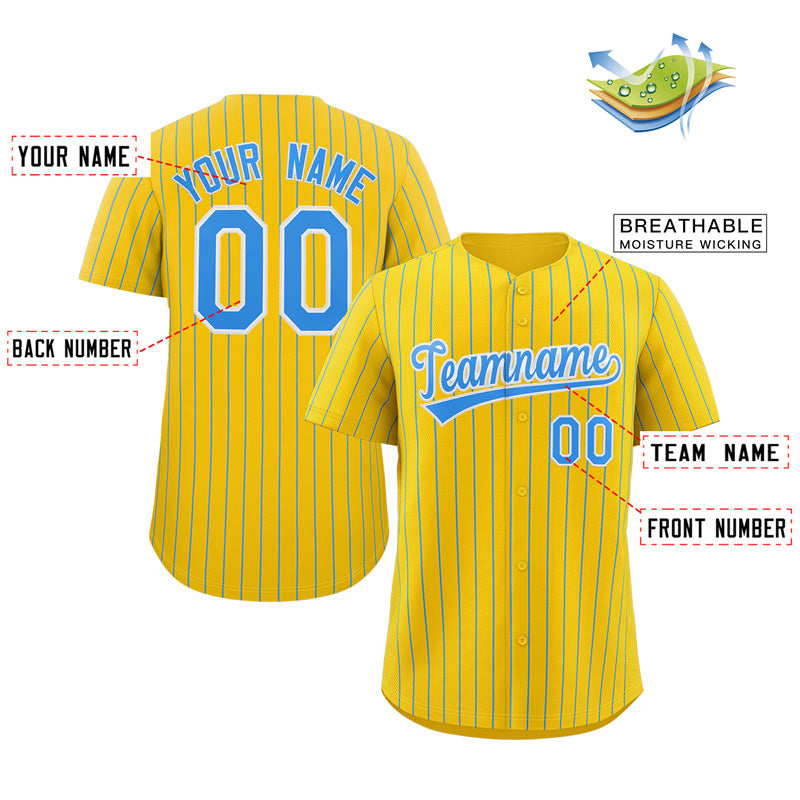 Custom Yellow Powder Blue-White Stripe Fashion Authentic Baseball Jersey