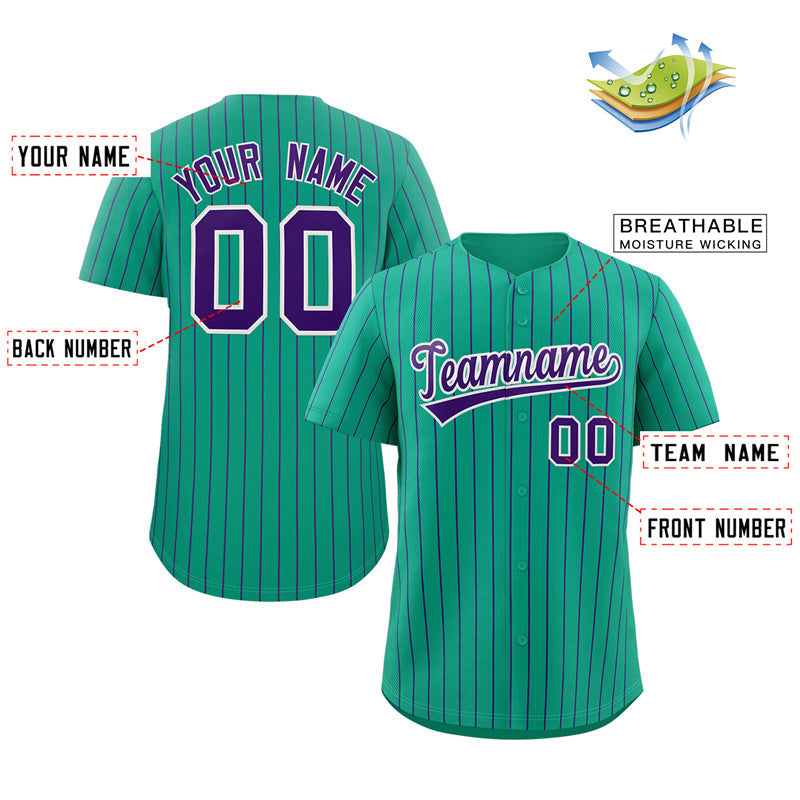 Custom Teal Purple-White Stripe Fashion Authentic Baseball Jersey