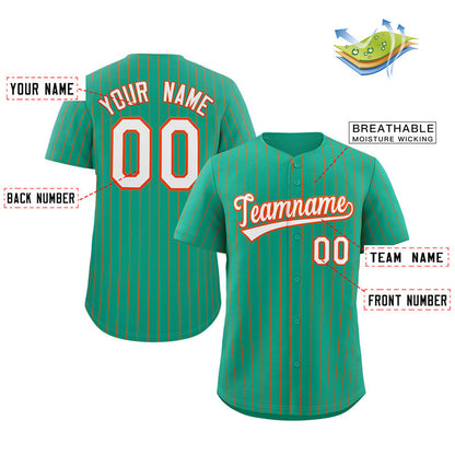 Custom Teal White-Orange Stripe Fashion Authentic Baseball Jersey