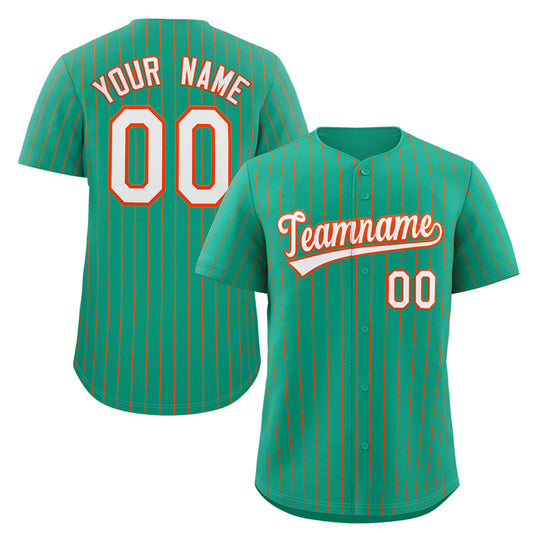 Custom Teal White-Orange Stripe Fashion Authentic Baseball Jersey