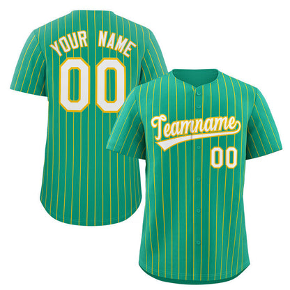 Custom Teal White-Gold Stripe Fashion Authentic Baseball Jersey