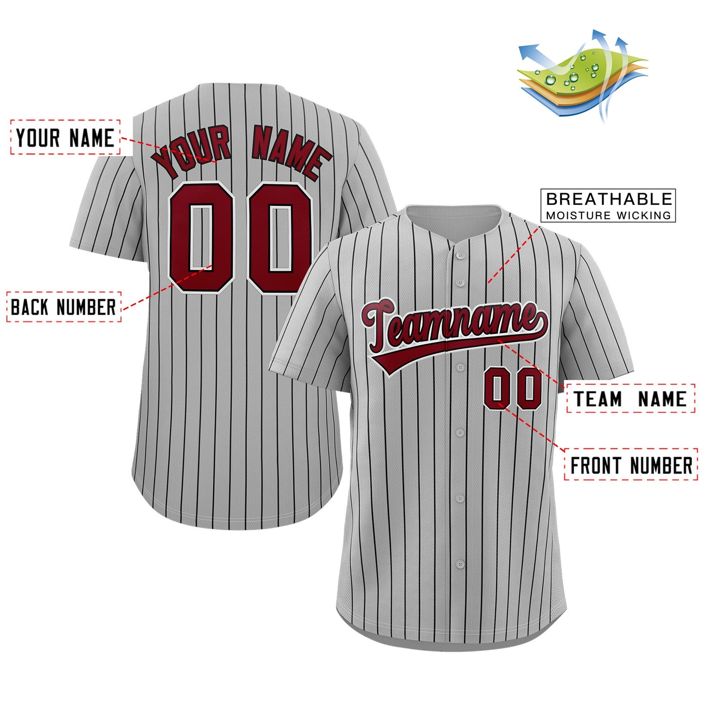 Custom Gray Crimson-White Stripe Fashion Authentic Baseball Jersey