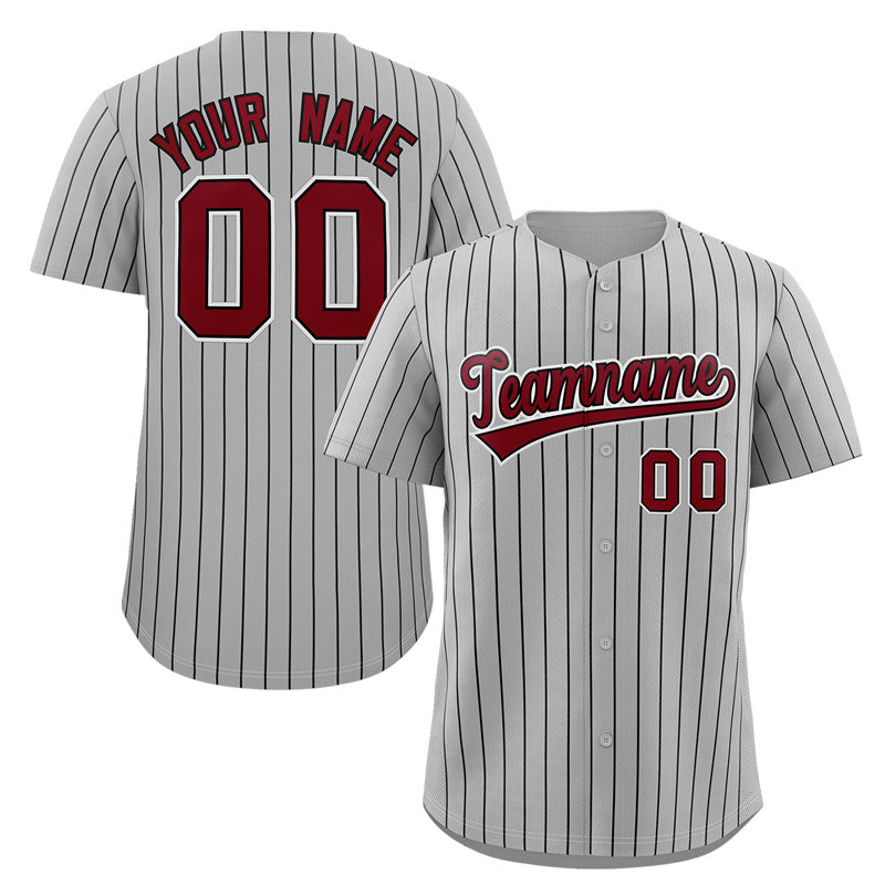 Custom Gray Crimson-White Stripe Fashion Authentic Baseball Jersey