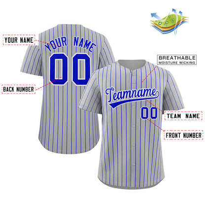 Custom Gray Royal-White Stripe Fashion Authentic Baseball Jersey