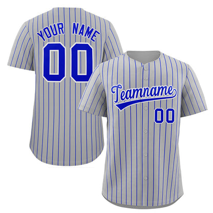 Custom Gray Royal-White Stripe Fashion Authentic Baseball Jersey