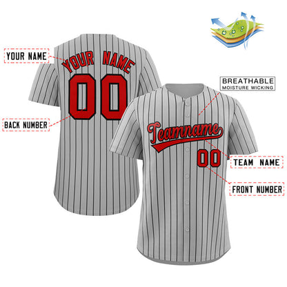 Custom Gray Red-Navy Stripe Fashion Authentic Baseball Jersey