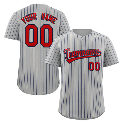 Custom Gray Red-Navy Stripe Fashion Authentic Baseball Jersey