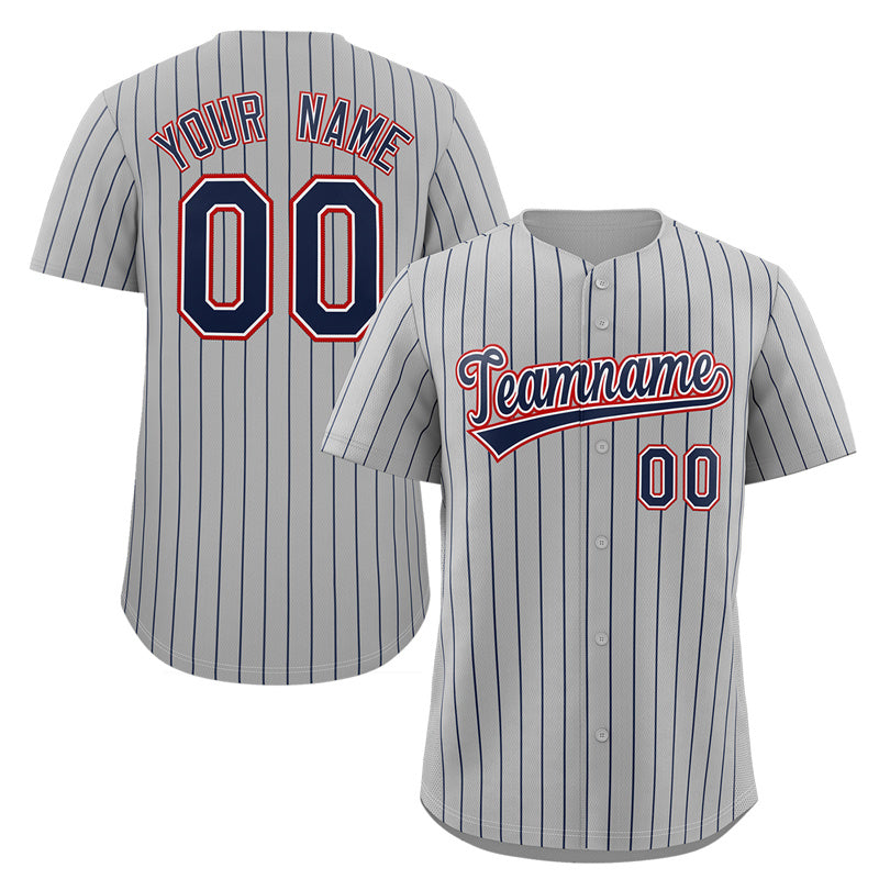 Custom Gray Navy-Red Stripe Fashion Authentic Baseball Jersey