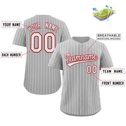 Custom Gray White-Red Stripe Fashion Authentic Baseball Jersey