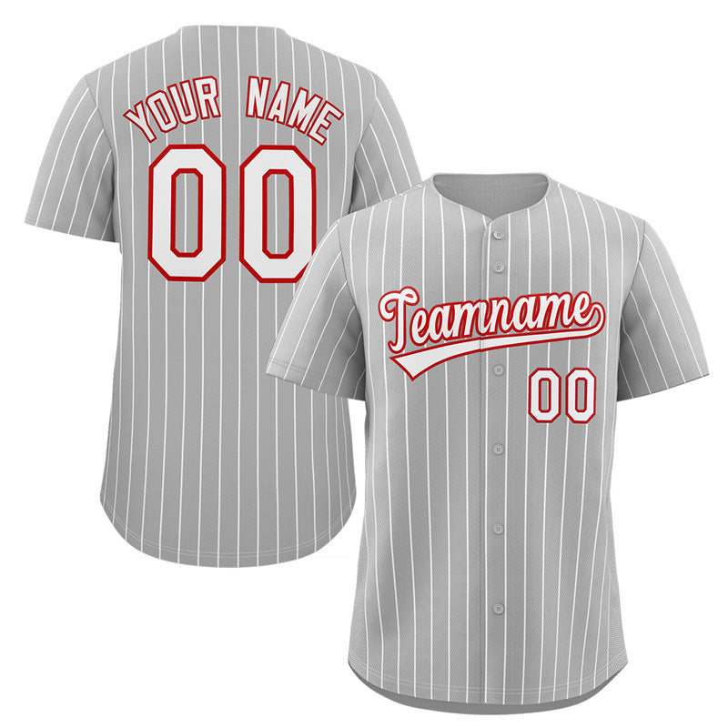 Custom Gray White-Red Stripe Fashion Authentic Baseball Jersey