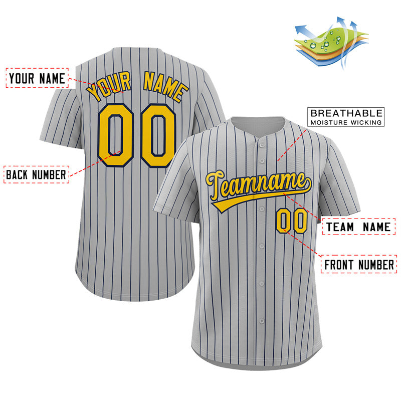 Custom Gray Gold-Navy Stripe Fashion Authentic Baseball Jersey