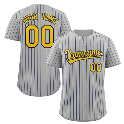 Custom Gray Gold-Navy Stripe Fashion Authentic Baseball Jersey