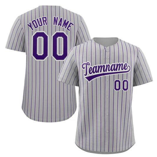 Custom Gray Purple-White Stripe Fashion Authentic Baseball Jersey