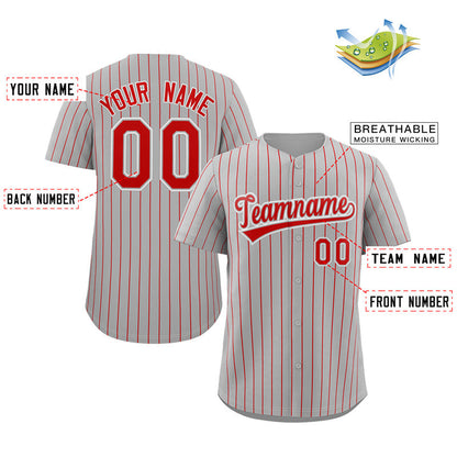 Custom Gray Red-White Stripe Fashion Authentic Baseball Jersey