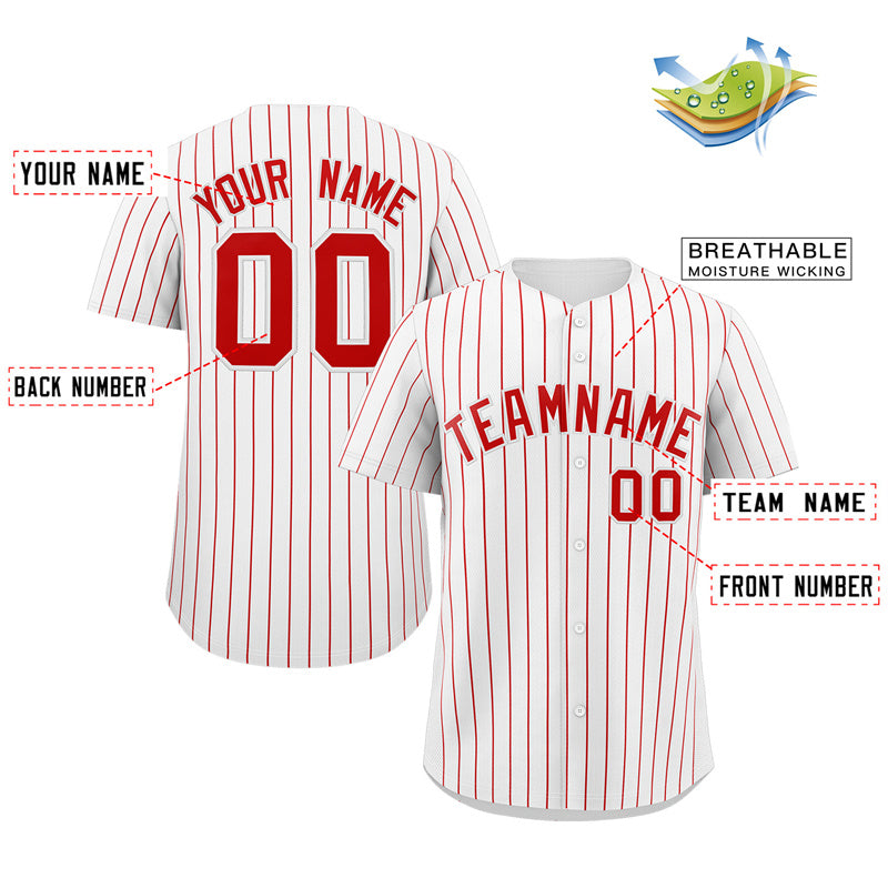 Custom White Red Stripe Fashion Authentic Baseball Jersey