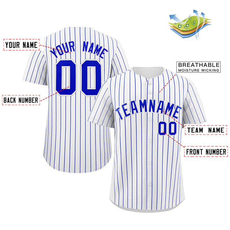 Custom White Royal Stripe Fashion Authentic Baseball Jersey