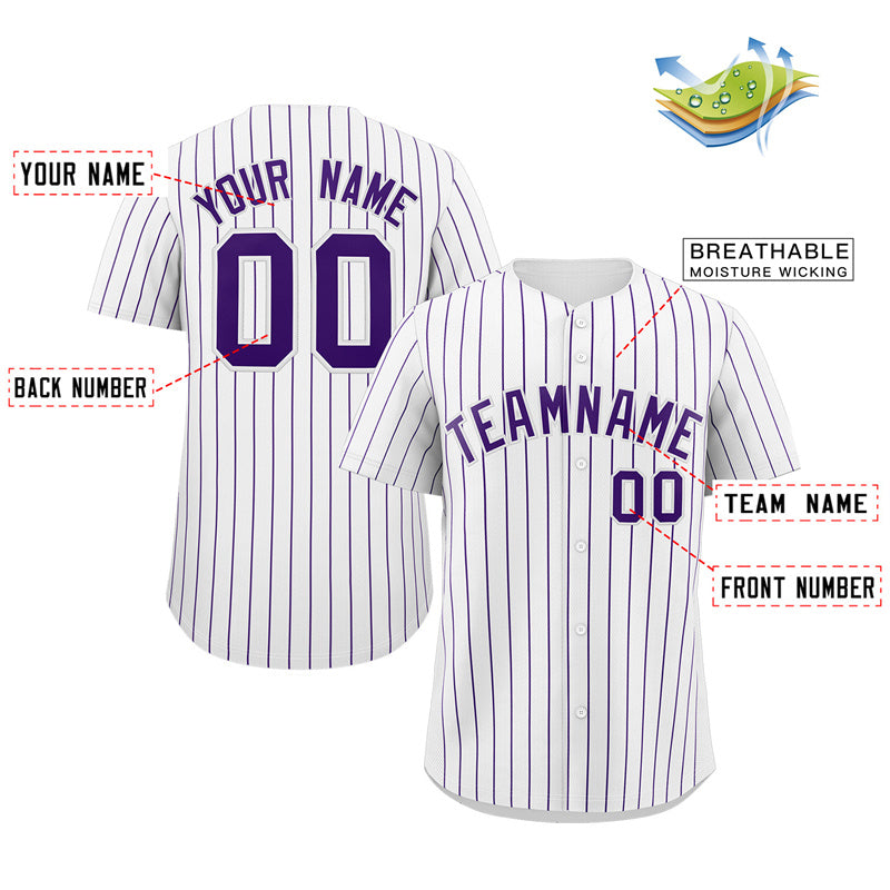 Custom White Purple Stripe Fashion Authentic Baseball Jersey