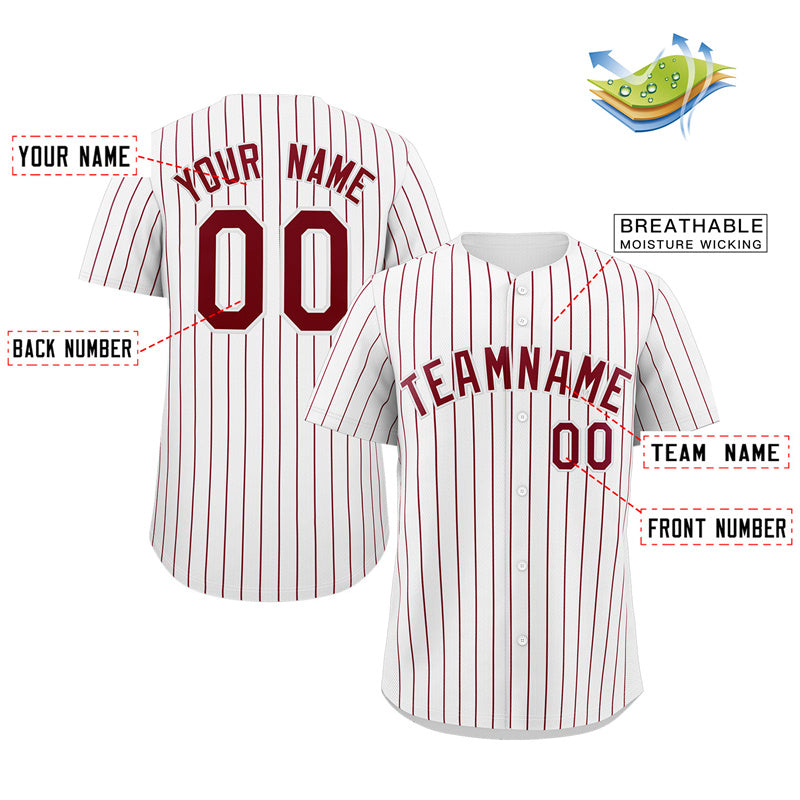 Custom White Crimson Stripe Fashion Authentic Baseball Jersey