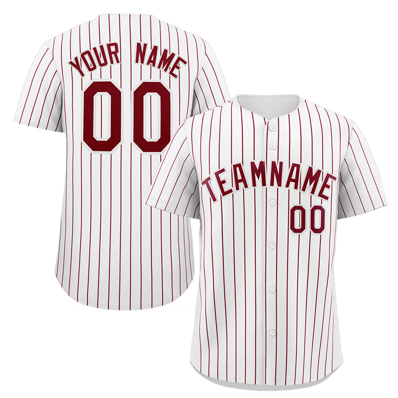 Custom White Crimson Stripe Fashion Authentic Baseball Jersey