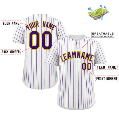 Custom White Purple-Yellow Stripe Fashion Authentic Baseball Jersey