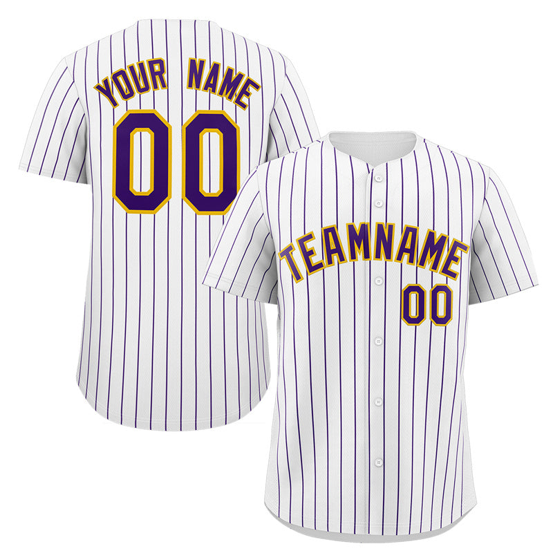 Custom White Purple-Yellow Stripe Fashion Authentic Baseball Jersey