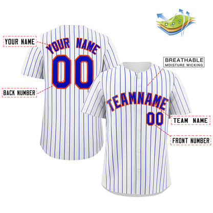 Custom White Royal-Orange Stripe Fashion Authentic Baseball Jersey