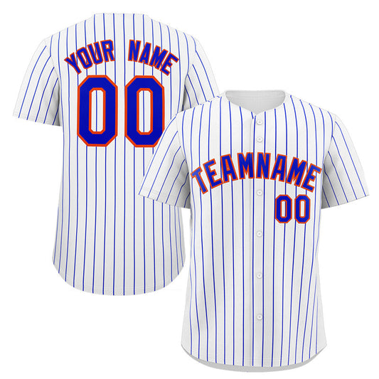 Custom White Royal-Orange Stripe Fashion Authentic Baseball Jersey