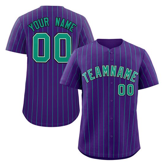 Custom Purple Aqua-Black Stripe Fashion Authentic Baseball Jersey