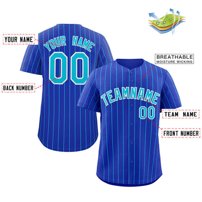 Custom Royal Aqua-White Stripe Fashion Authentic Baseball Jersey