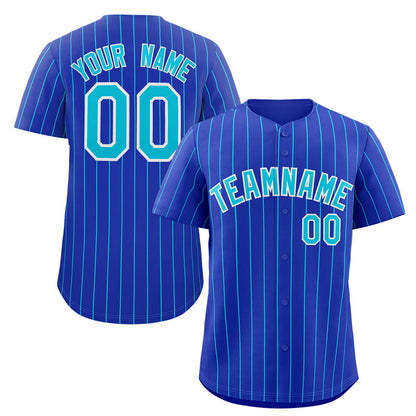 Custom Royal Aqua-White Stripe Fashion Authentic Baseball Jersey