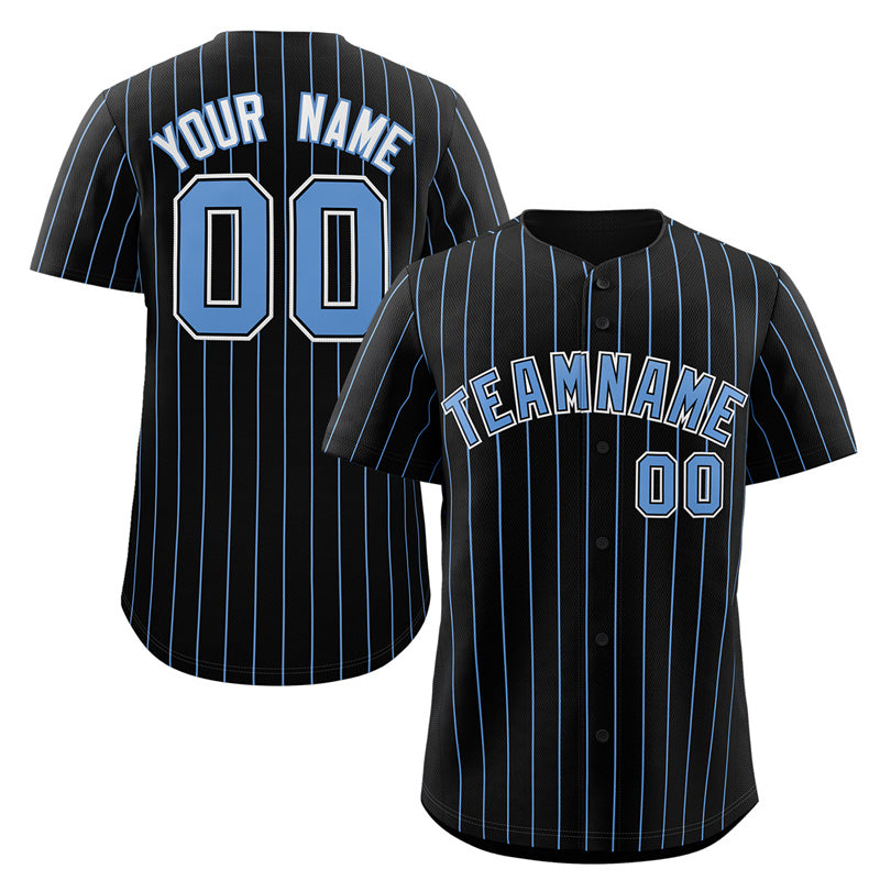 Custom Black Light Blue-White Stripe Fashion Authentic Baseball Jersey