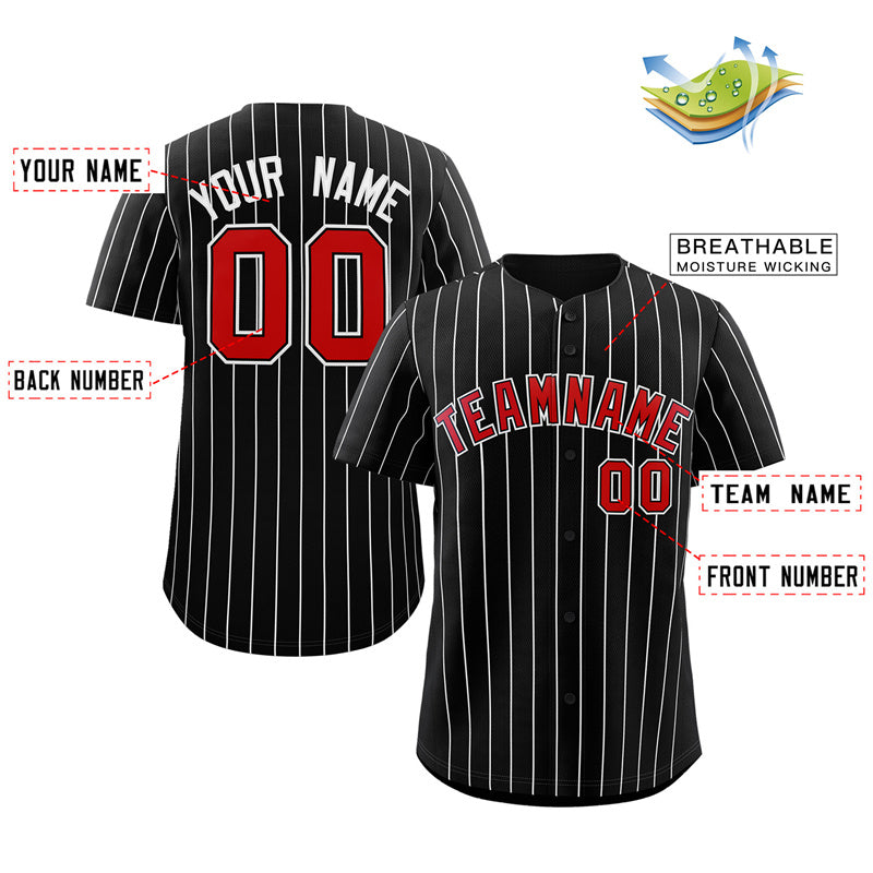 Custom Black Red-White Stripe Fashion Authentic Baseball Jersey