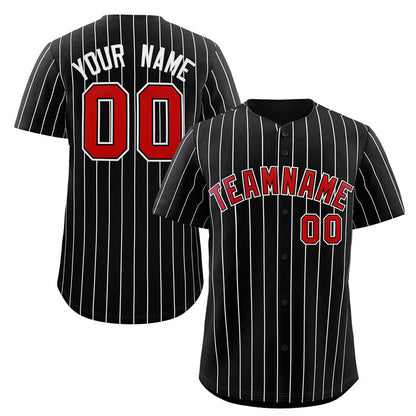 Custom Black Red-White Stripe Fashion Authentic Baseball Jersey