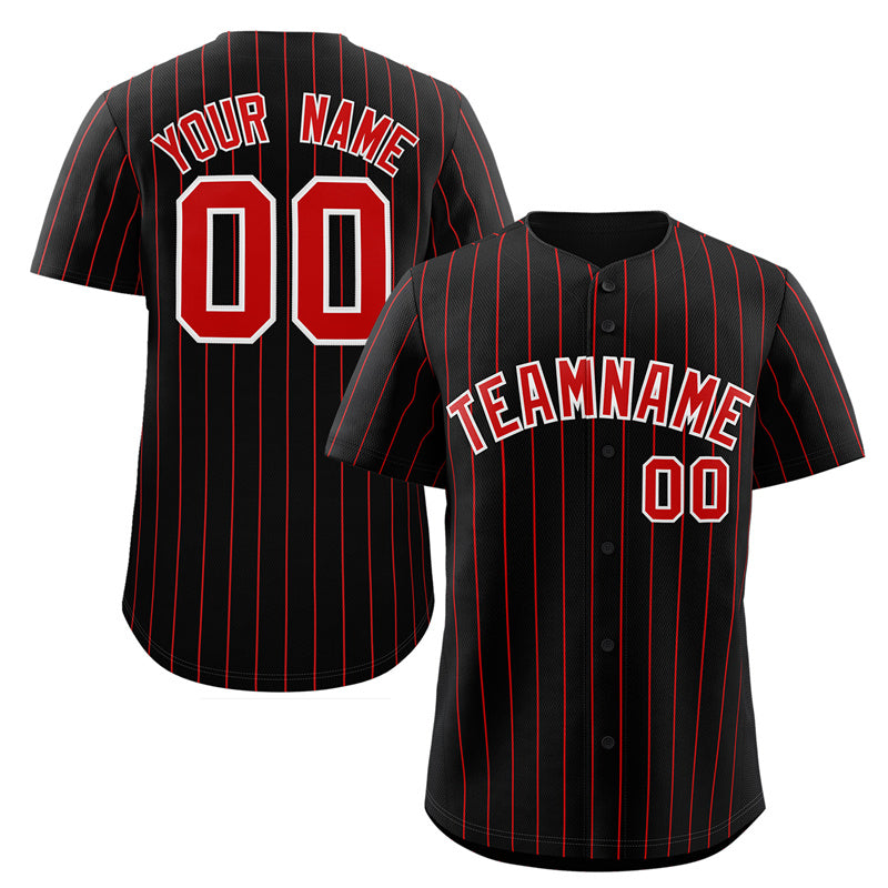 Custom Black Red-White Stripe Fashion Authentic Baseball Jersey