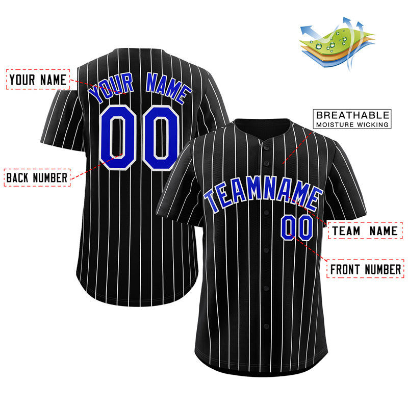 Custom Black Royal-White Stripe Fashion Authentic Baseball Jersey