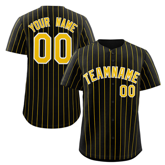 Custom Black Gold-White Stripe Fashion Authentic Baseball Jersey