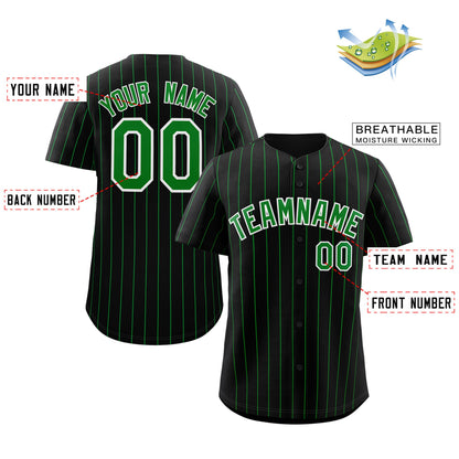 Custom Black Green-White Stripe Fashion Authentic Baseball Jersey