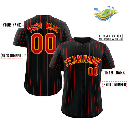 Custom Black Red-Orange Stripe Fashion Authentic Baseball Jersey