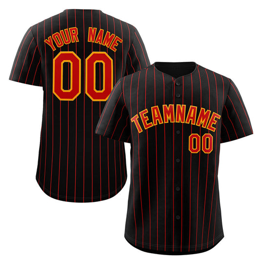 Custom Black Red-Orange Stripe Fashion Authentic Baseball Jersey