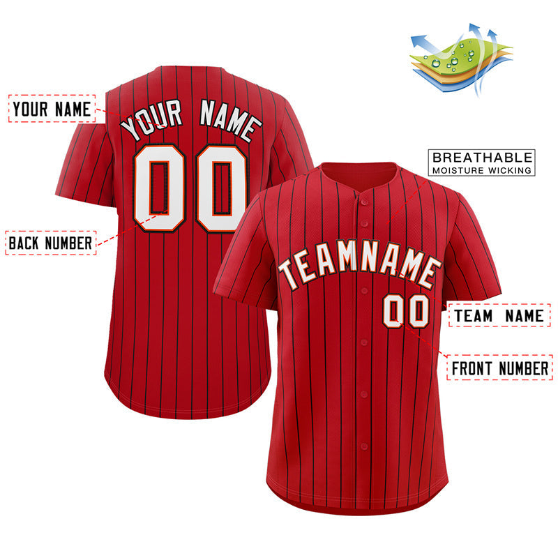 Custom Red White-Black Stripe Fashion Authentic Baseball Jersey