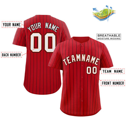 Custom Red White-Black Stripe Fashion Authentic Baseball Jersey