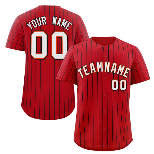 Custom Red White-Black Stripe Fashion Authentic Baseball Jersey