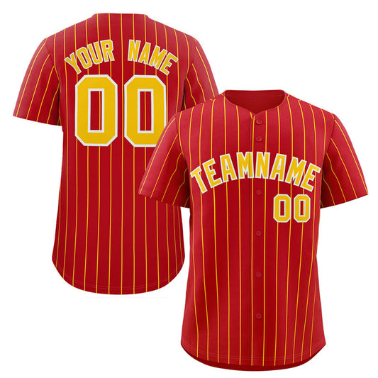 Custom Red Gold-White Stripe Fashion Authentic Baseball Jersey