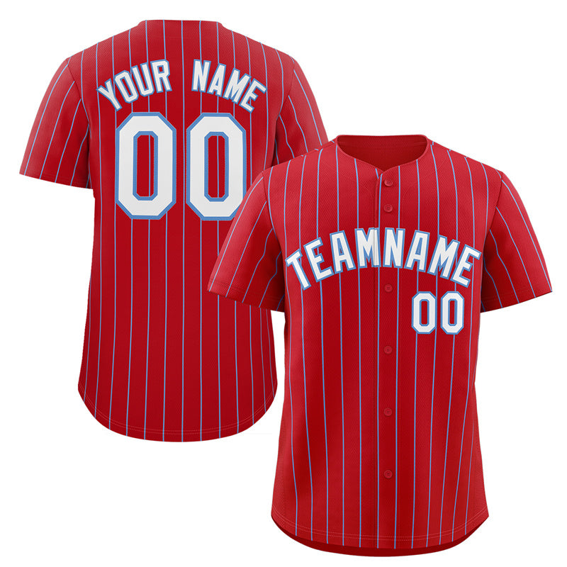 Custom Red White-Light Blue Stripe Fashion Authentic Baseball Jersey