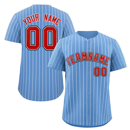 Custom Light Blue Red-Navy Stripe Fashion Authentic Baseball Jersey