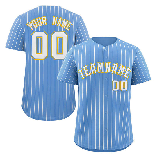 Custom Light Blue White-Gold Stripe Fashion Authentic Baseball Jersey