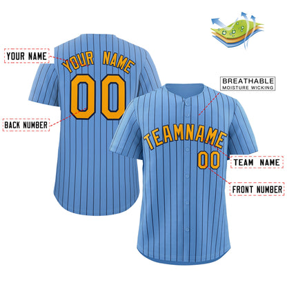 Custom Light Blue Yellow-Navy Stripe Fashion Authentic Baseball Jersey