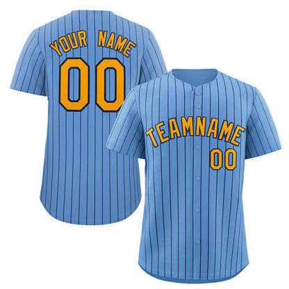 Custom Light Blue Yellow-Navy Stripe Fashion Authentic Baseball Jersey